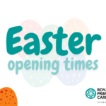 Graphic with title reading: Easter opening times. With Royal Primary Care logo, Chesterfield Royal Hospital logo and Easter egg designs